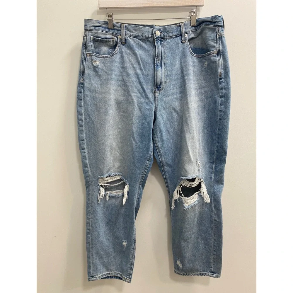 American Eagle Jeans Women 18 Blue Mom Short Distressed High Rise Denim